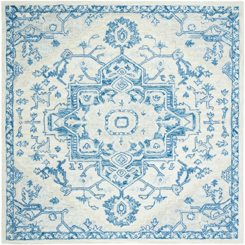 Elysian Ivory & Blue Hand-Tufted Wool Square Rug - 9' x 9'