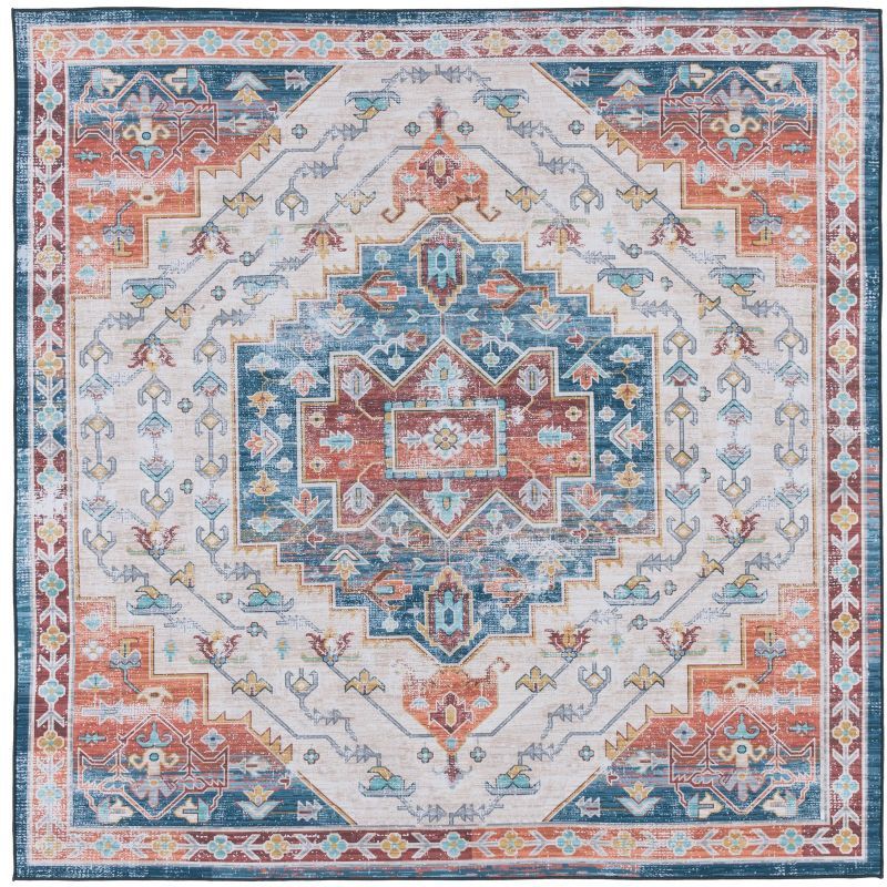 Tucson Blue 6' Square Synthetic Easy-Care Area Rug