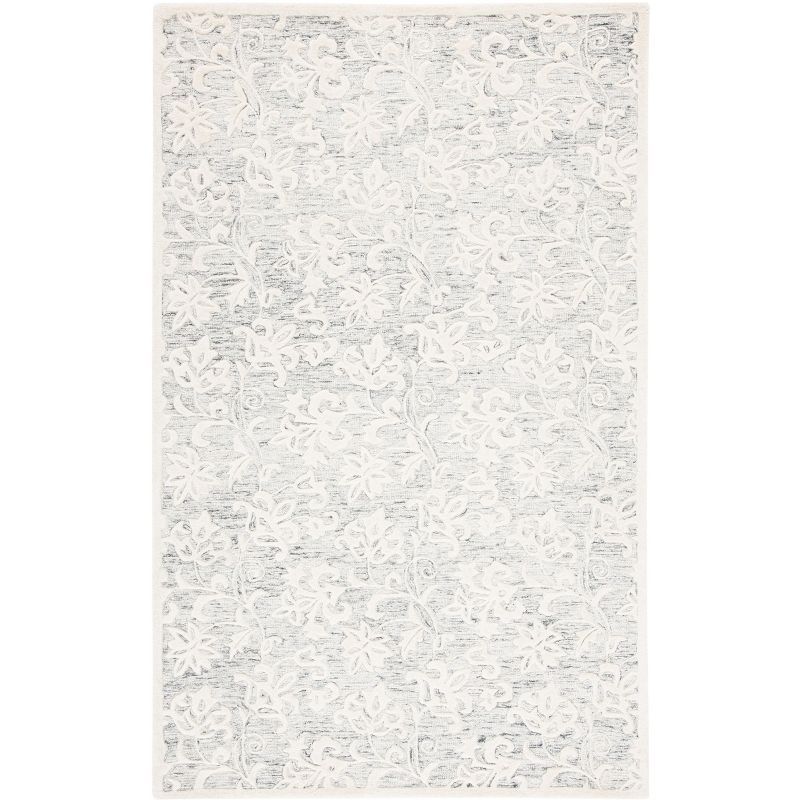 Grey and Ivory Floral Hand-Tufted Wool 8' x 10' Area Rug