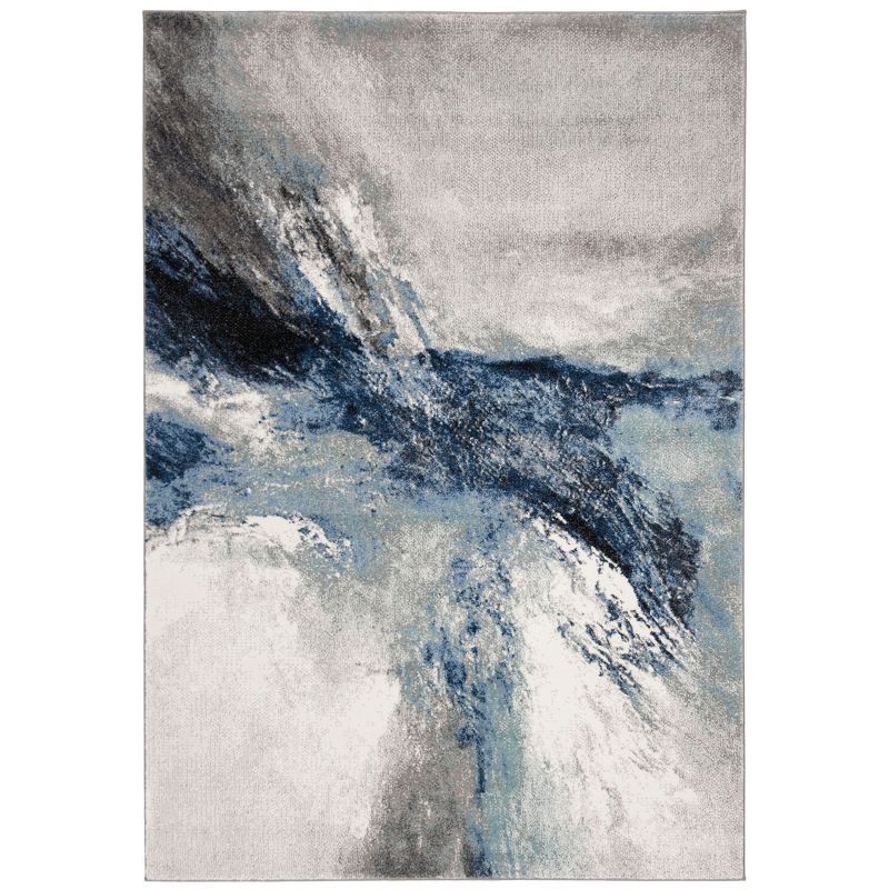 Celestial Charm Hand-Knotted Abstract Blue Synthetic 79" Rug
