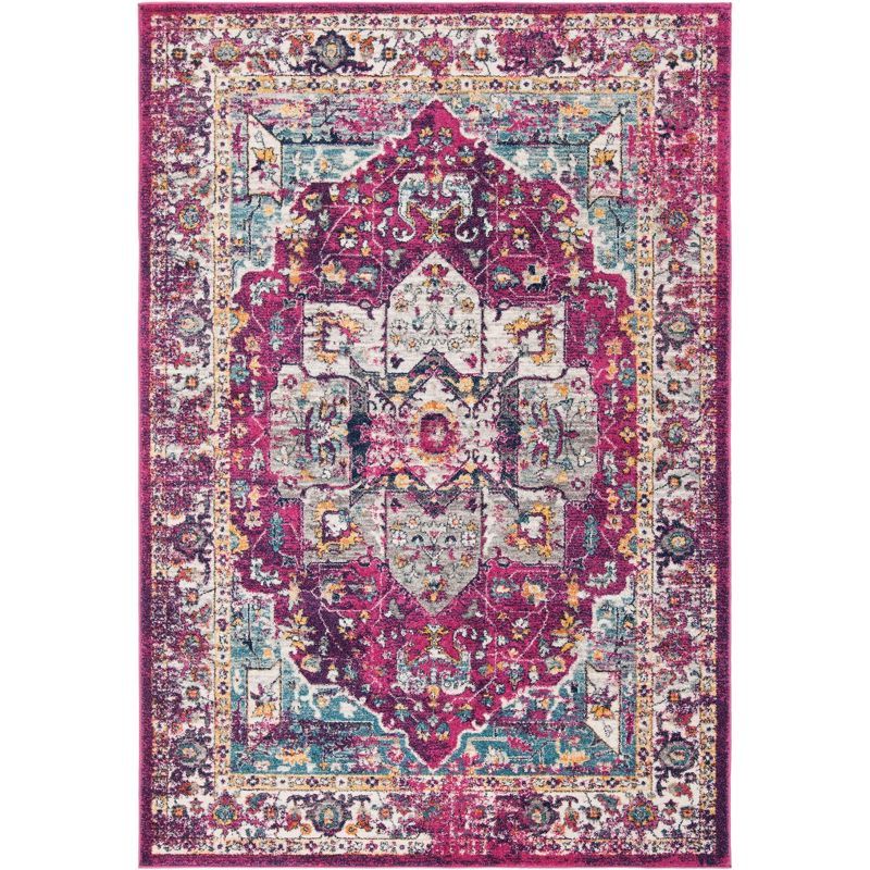 Fuchsia and Ivory Hand-Knotted Synthetic Area Rug 3' x 5'