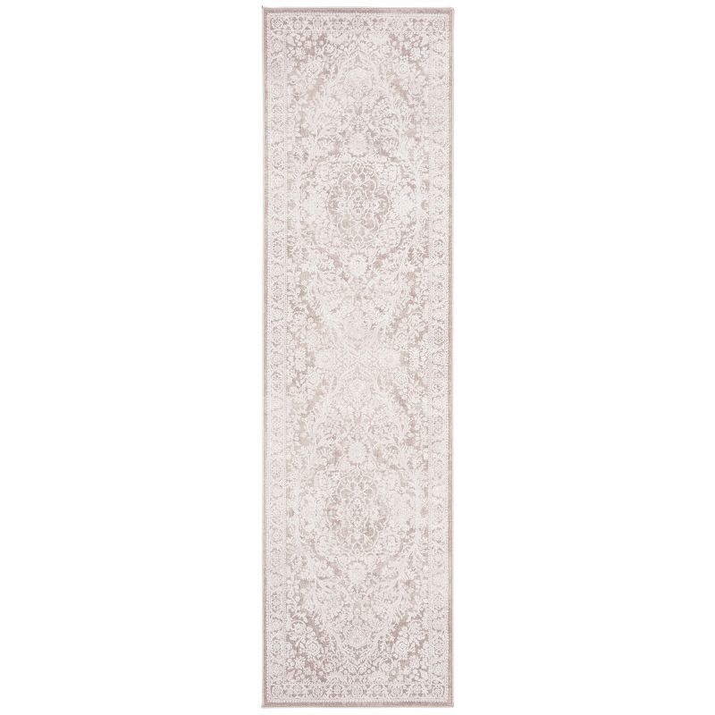 Beige and Cream Floral Synthetic Runner Rug 2'3" x 6'