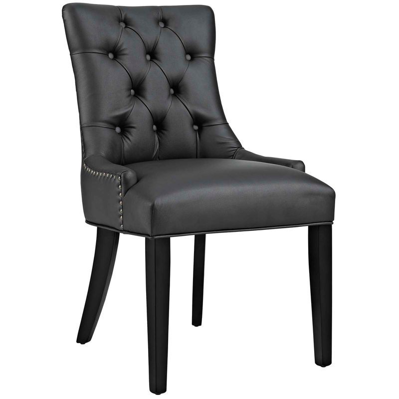 Black Tufted Faux Leather Upholstered Side Chair with Wood Legs