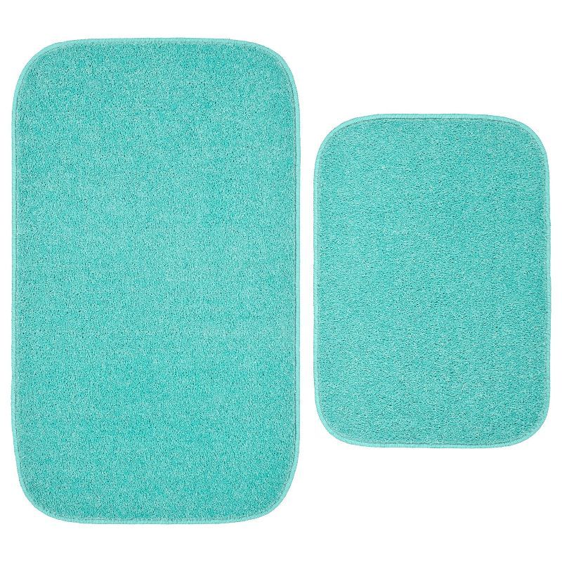 Sea Foam Green Plush Polypropylene 2-Piece Bath Rug Set