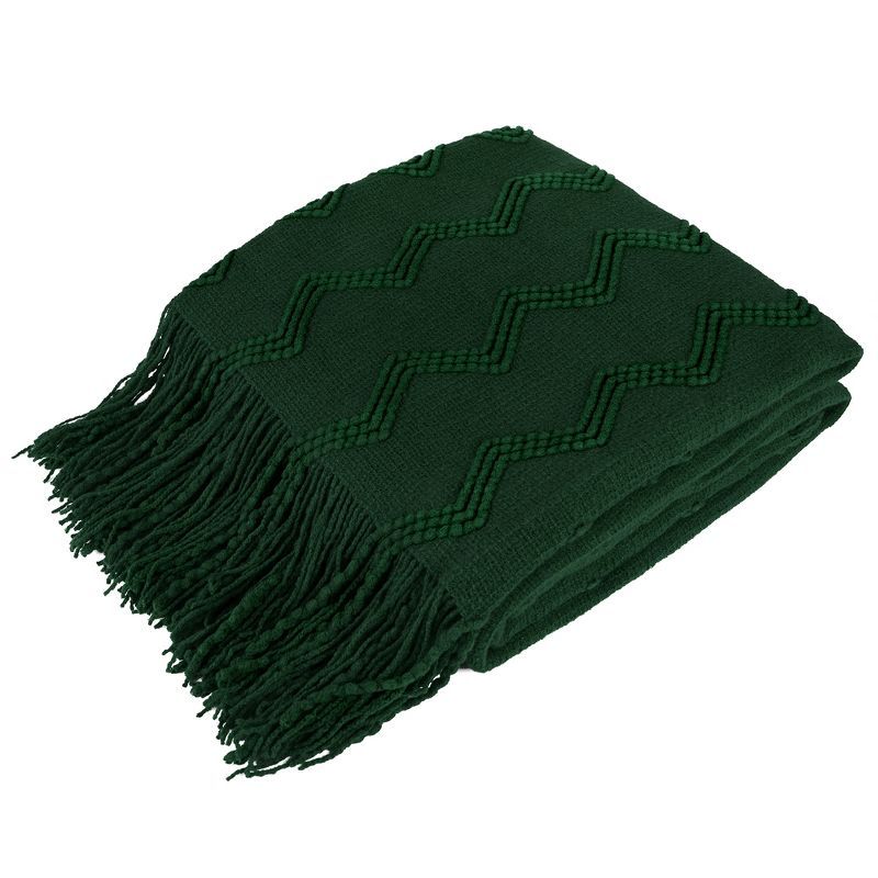 Emerald Green Twin Knitted Fleece Throw Blanket with Fringe