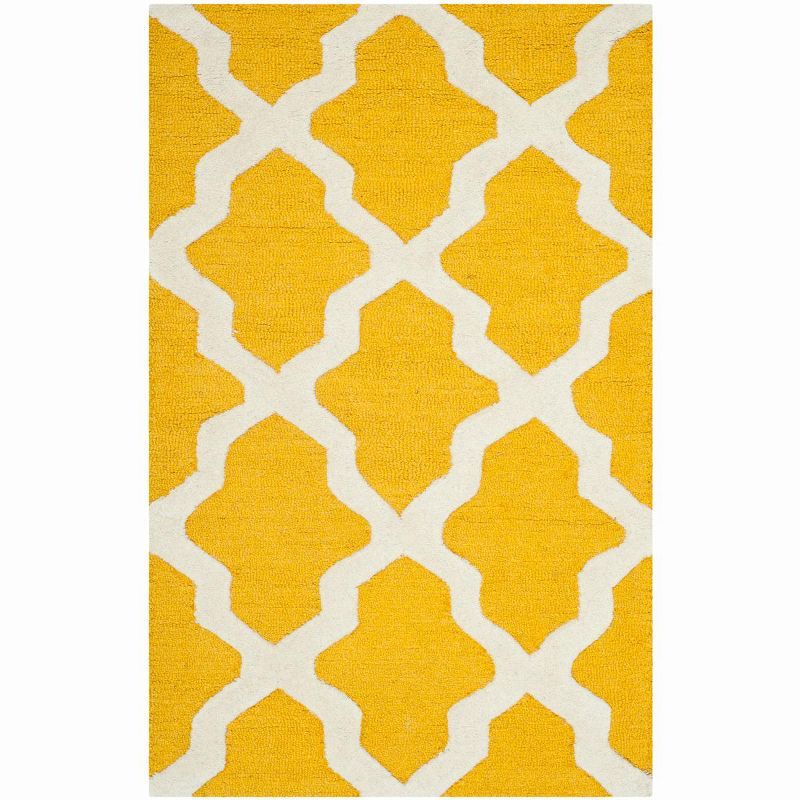 Gold and Ivory Hand-Tufted Wool Geometric Area Rug