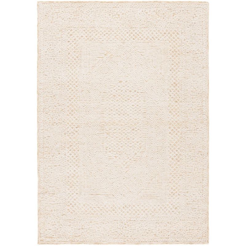 Ivory and Gold Geometric Hand-Tufted Wool Area Rug, 5' x 8'