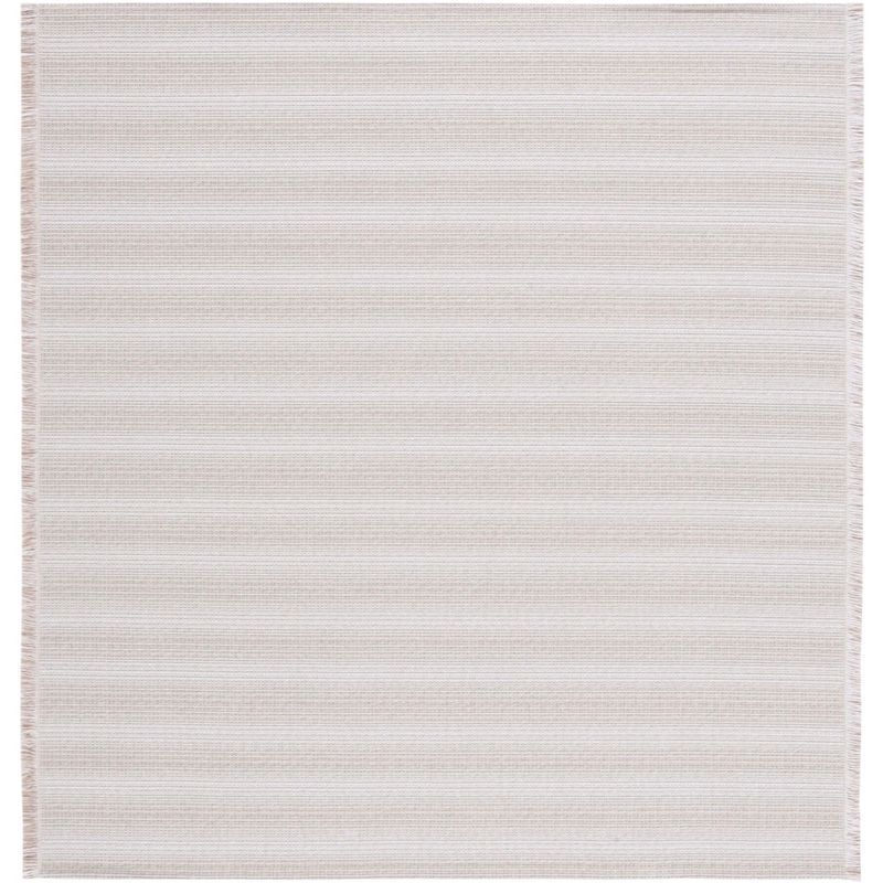 Boho-Mod Ivory/Beige Stripe Square Area Rug - Synthetic Blend