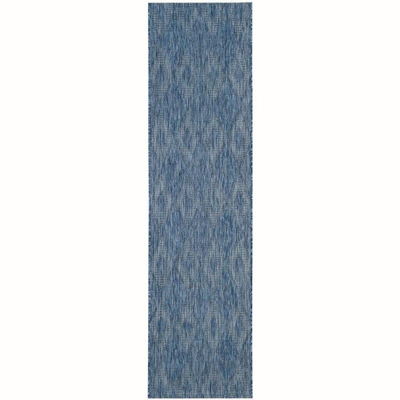 Blue Geometric Low Pile Outdoor Runner Rug