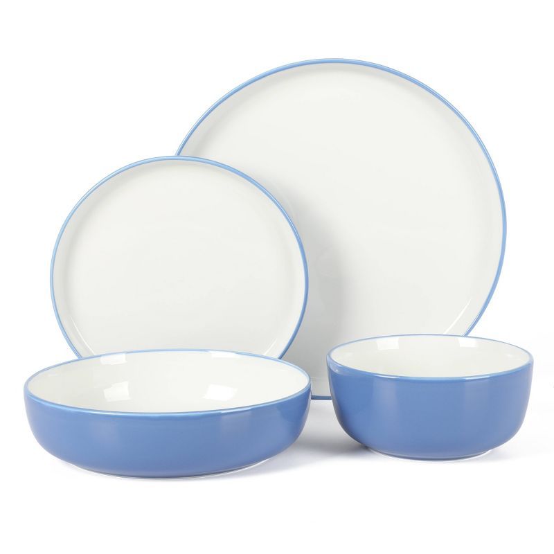 Blue and White Porcelain Dinnerware Set, Service for 4