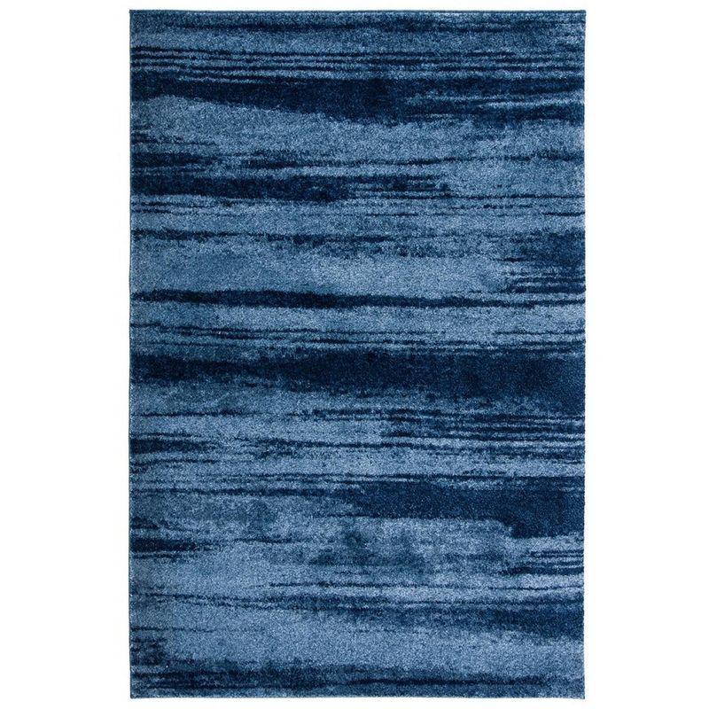 Abstract Blue Shag Rectangular Rug, Hand-Knotted Synthetic Easy Care