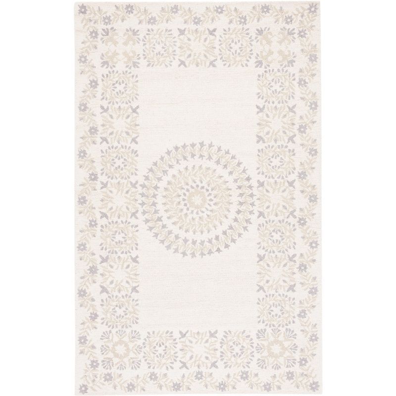 Ivory and Beige Hand-Tufted Wool Rectangular Area Rug, 5'x8'