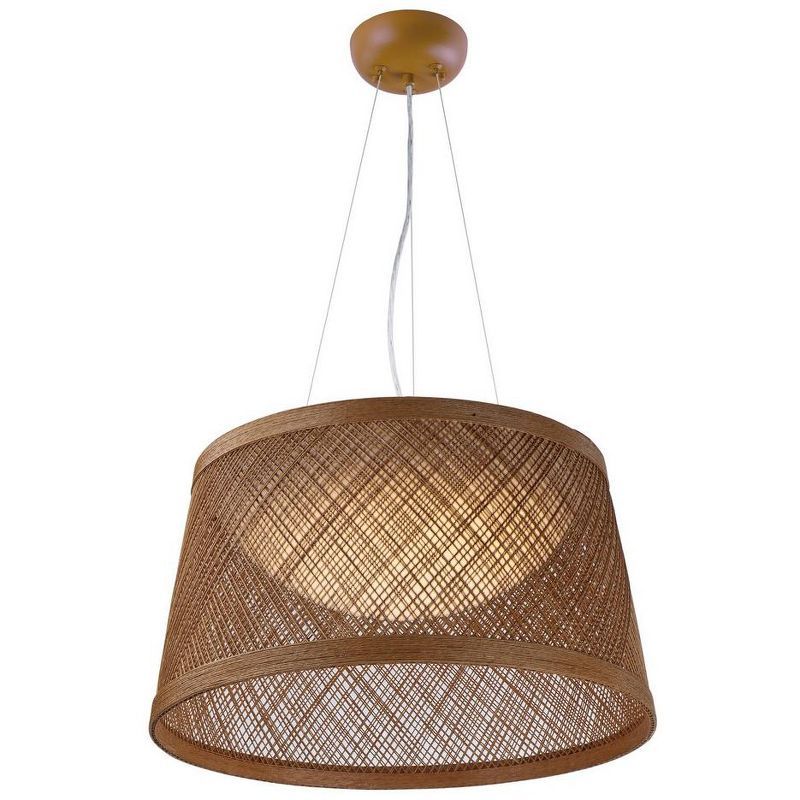 Natural Brown LED Drum Pendant Light for Indoor/Outdoor