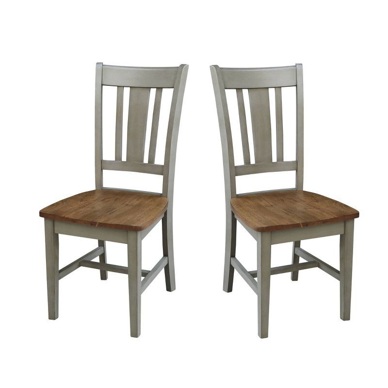 Elegant White Rubberwood Slat-Back Dining Chairs, Set of 2