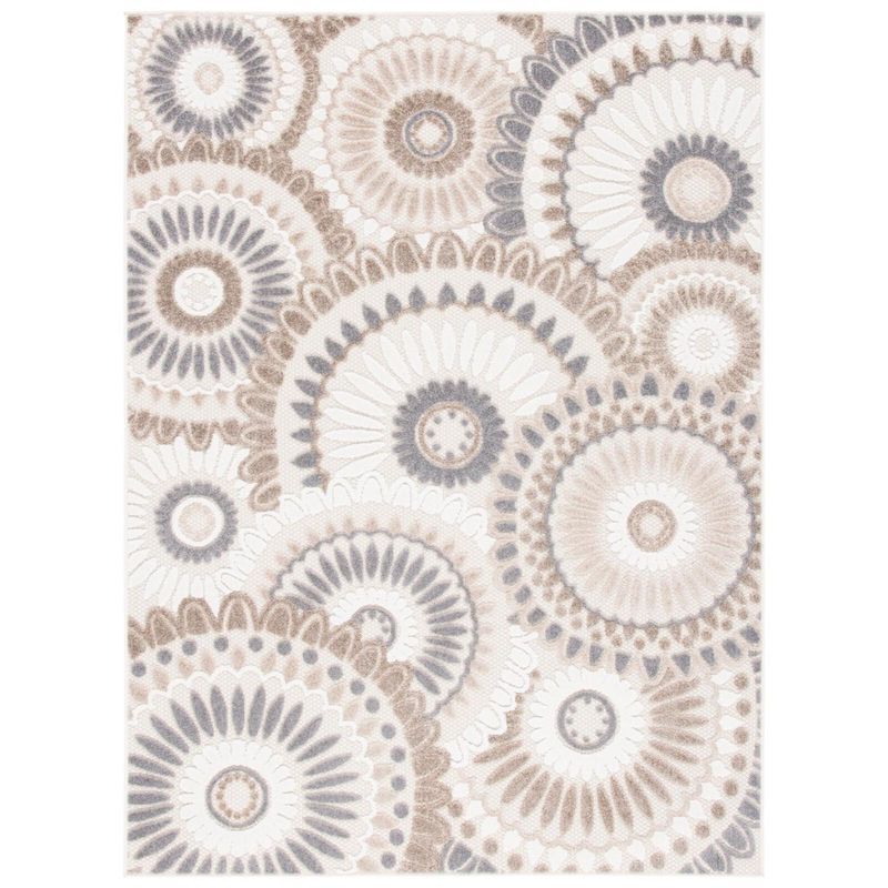 Grey and Ivory Floral Synthetic Indoor/Outdoor Area Rug