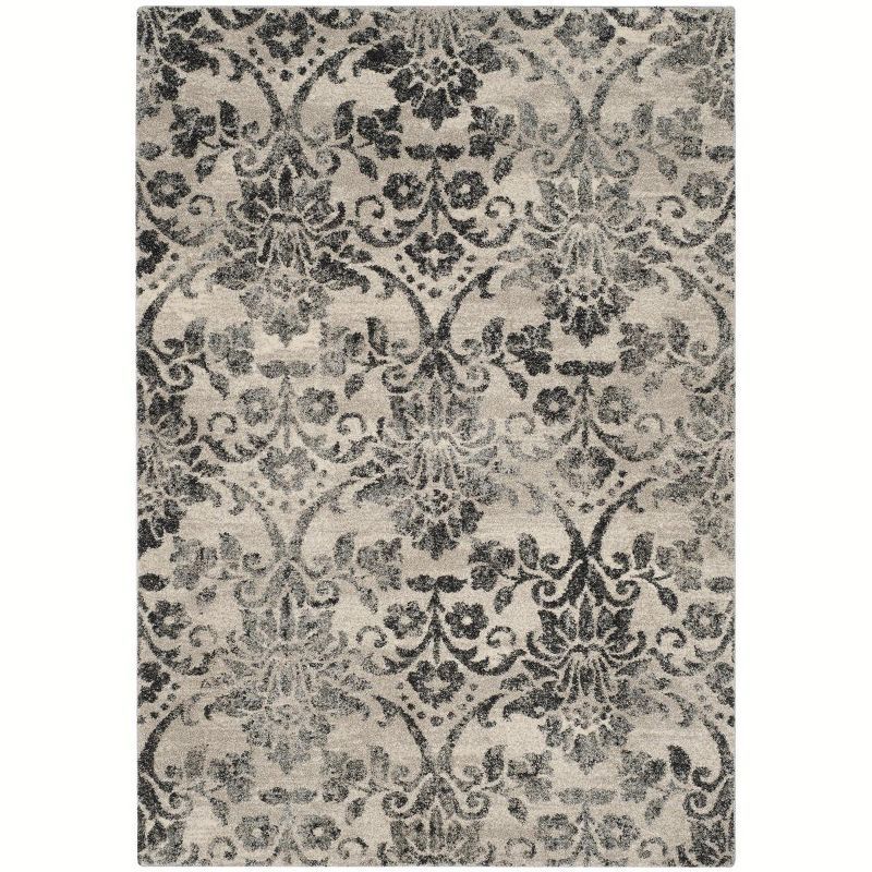 Gray Floral Motif Low Pile Shag Rug