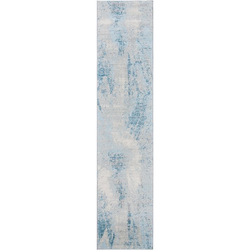 Reversible Gray & Blue Synthetic 2' x 7' Runner Rug