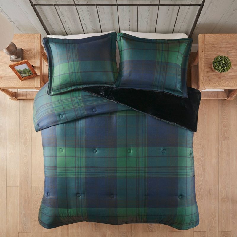 King Green Plaid Faux Fur Down Alternative Comforter Set