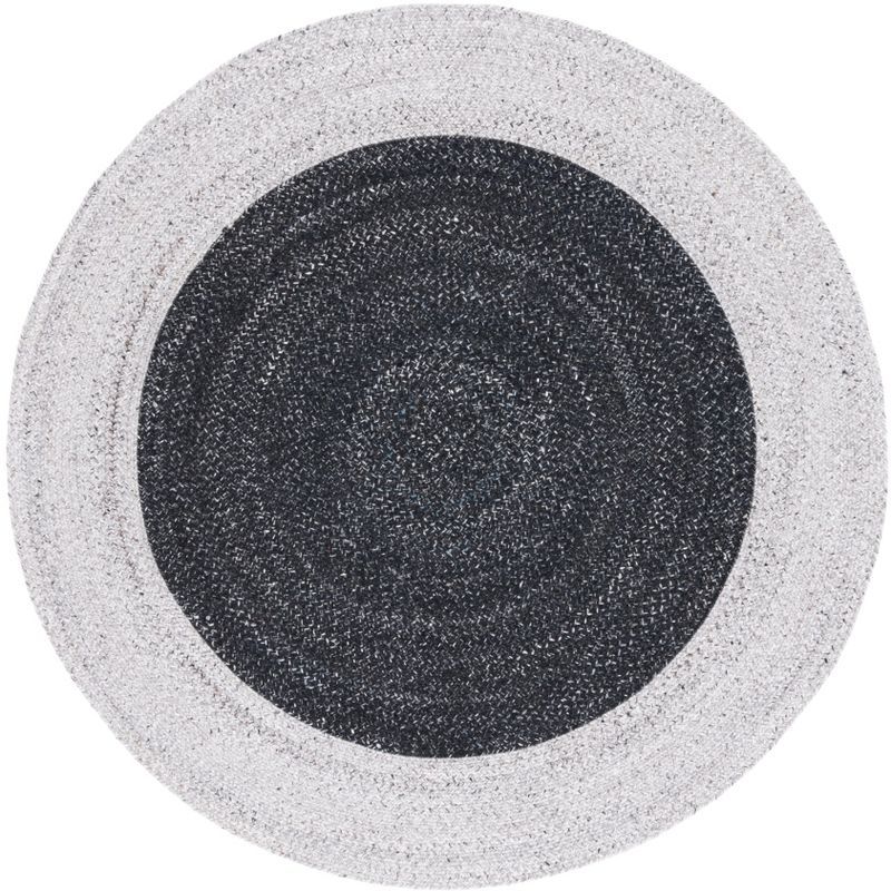 Handwoven Braided Black/Light Grey Synthetic 6' Round Area Rug