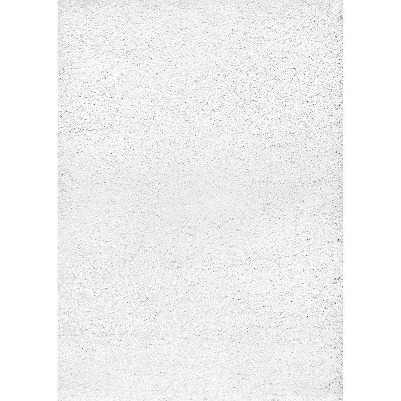 Plush Rectangular Reversible White Shag Rug, 6'7" x 9'