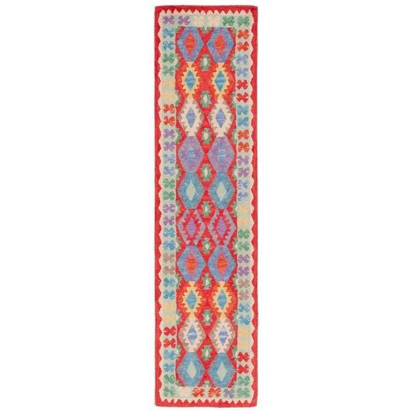 Aspen Blue and Red Wool Tribal Runner Rug