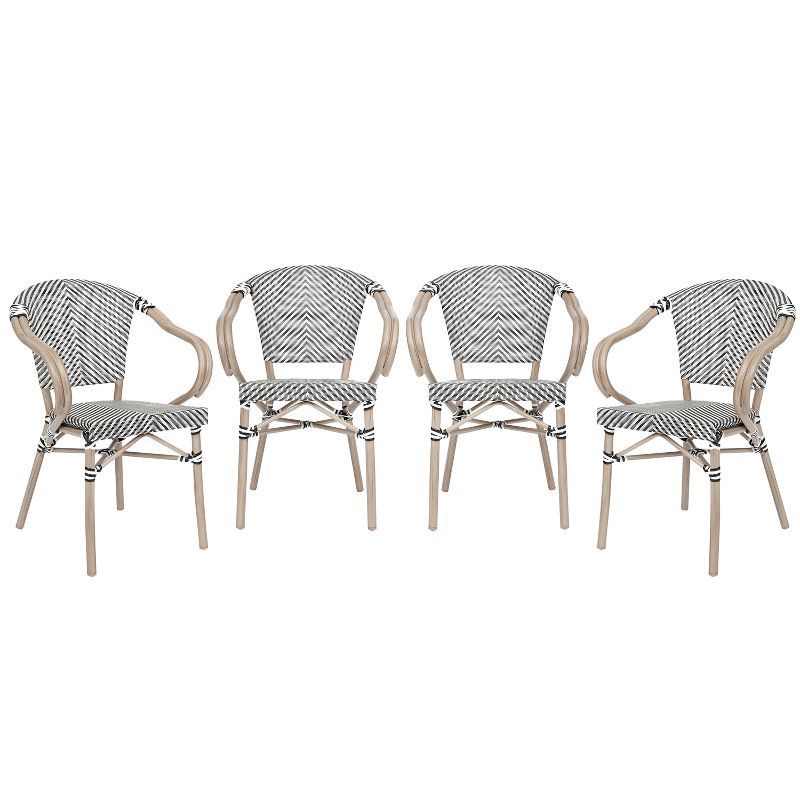 Set of Four Black and White Aluminum Bistro Dining Chairs