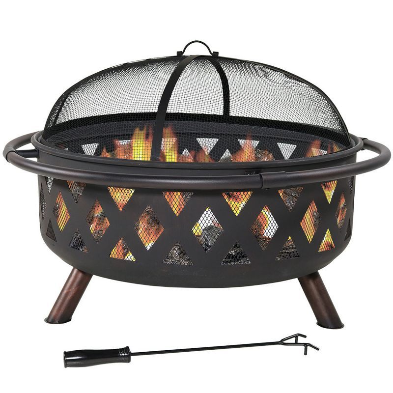 36-Inch Black Steel Crossweave Wood-Burning Fire Pit with Spark Screen