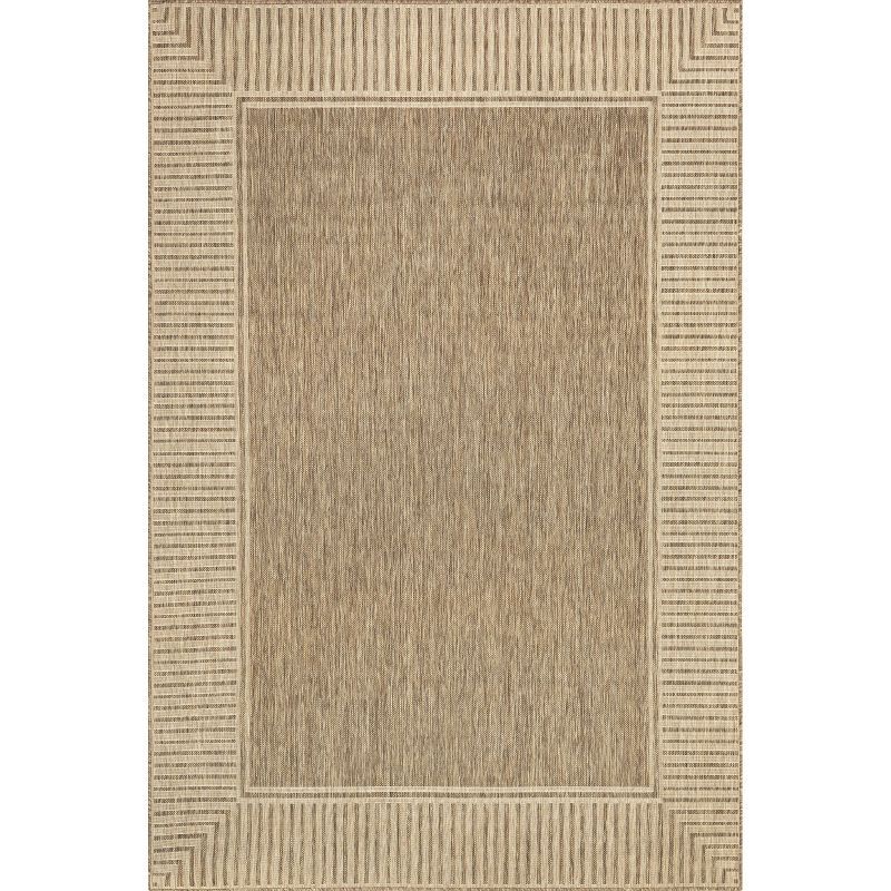 Casual Striped Border Light Brown Synthetic 4'x6' Area Rug