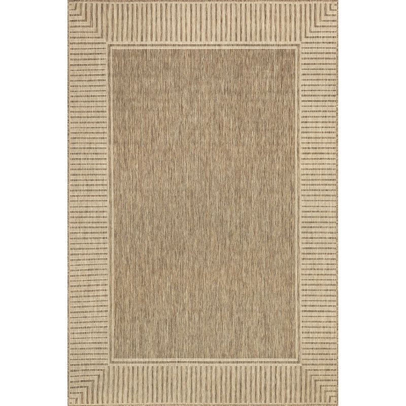 Casual Striped Border Light Brown Synthetic 4'x6' Area Rug