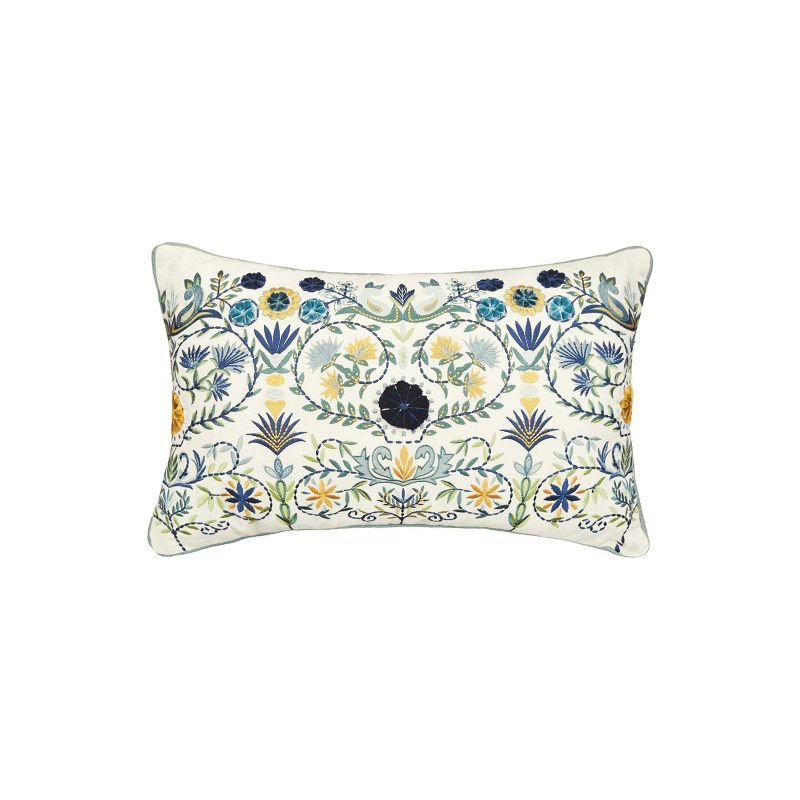 Pippa Embroidered Floral Cotton Lumbar Pillow