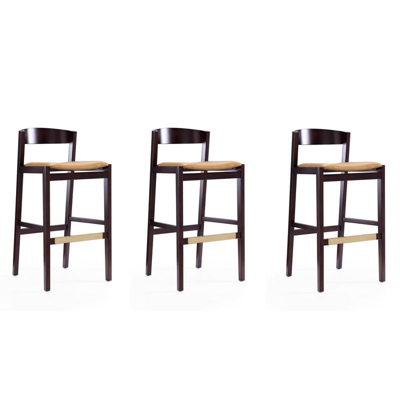 Klismos Camel Faux Leather and Beech Wood Barstool Set