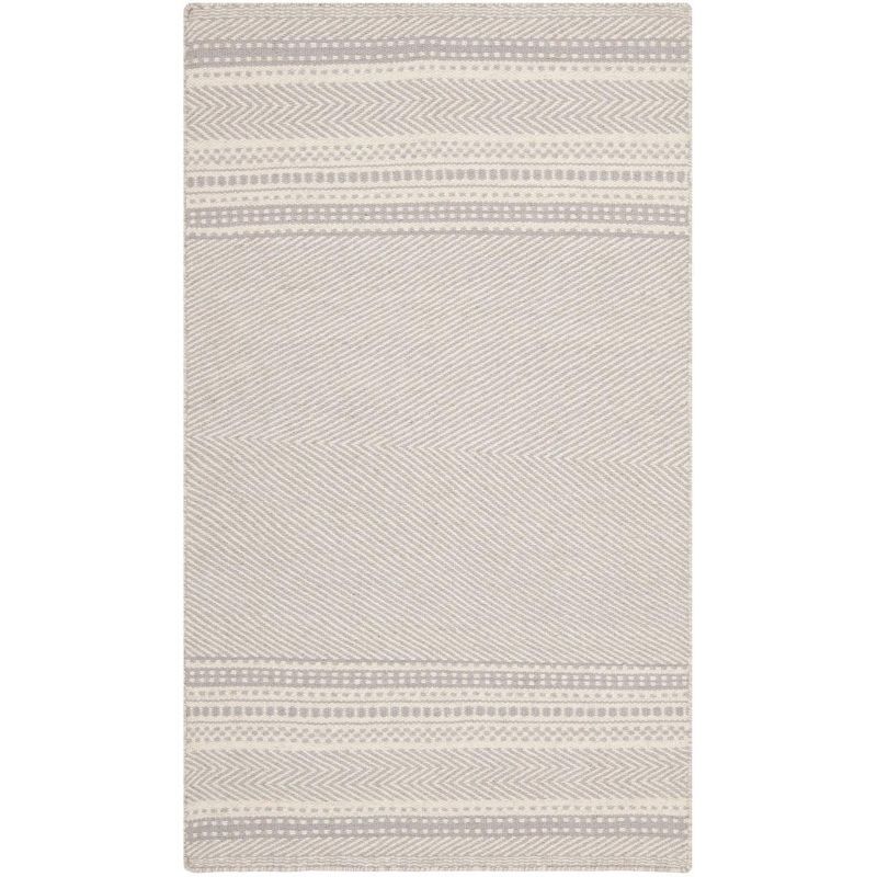 Handmade Grey and Ivory Wool Flat Woven Reversible Rug, 3'x5'