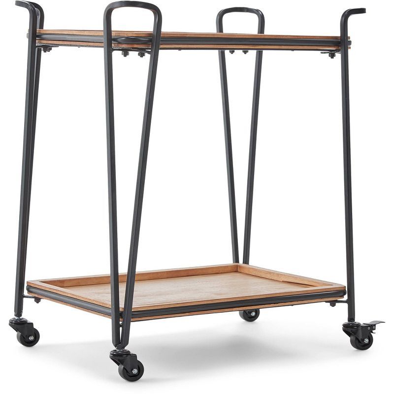 Cooper Black Metal and Wood Bar Cart with Storage