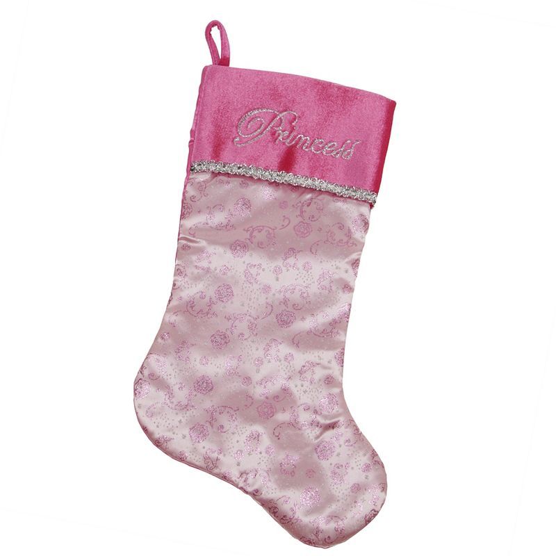 Pink and Silver Glittered Princess Christmas Stocking with Velvet Cuff