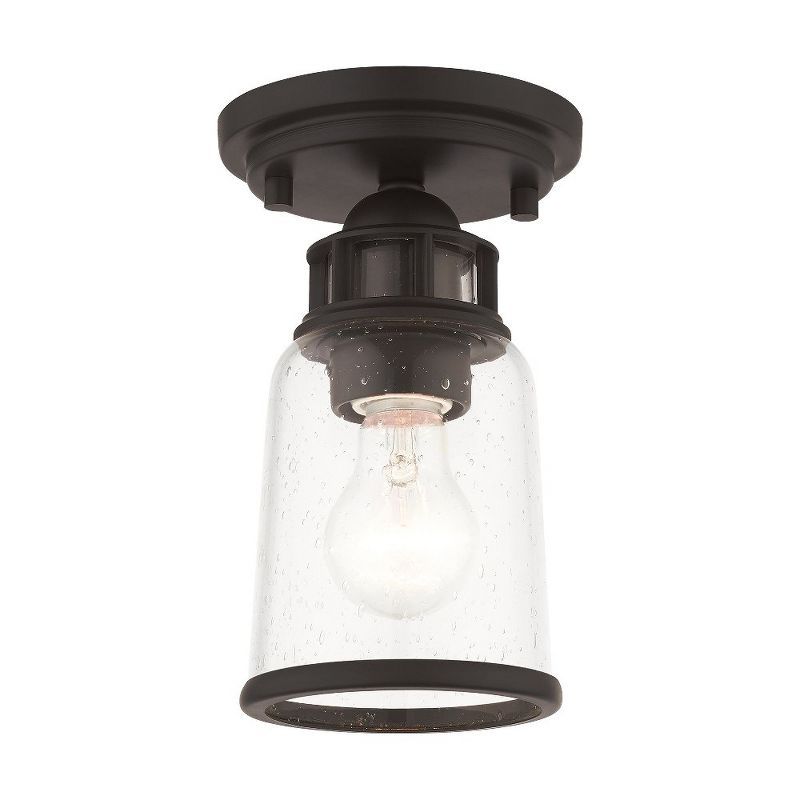 Bronze and Clear Glass Industrial Flush Mount Light