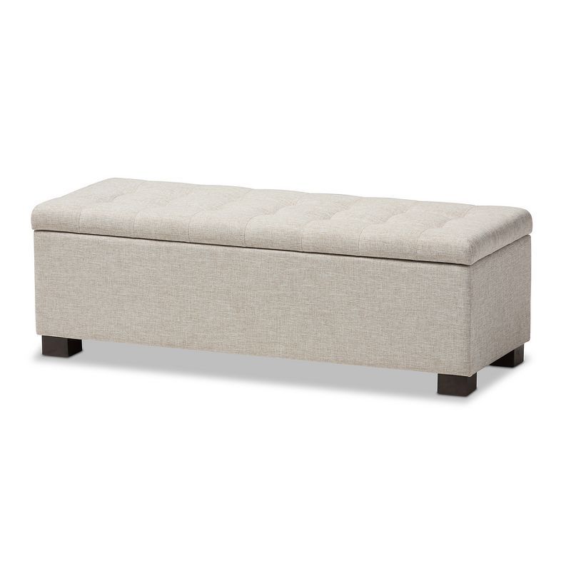 Beige Tufted Fabric Upholstered Storage Bench with Rubberwood Frame