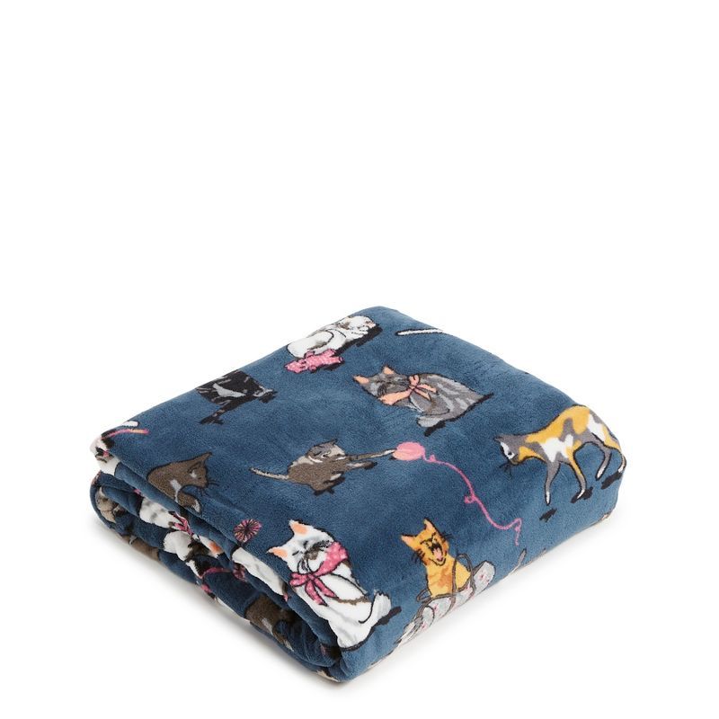 Blue Cat Print Queen Fleece Throw Blanket