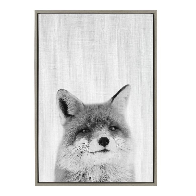 Gray Fox Portrait Framed Canvas Wall Art, 23x33