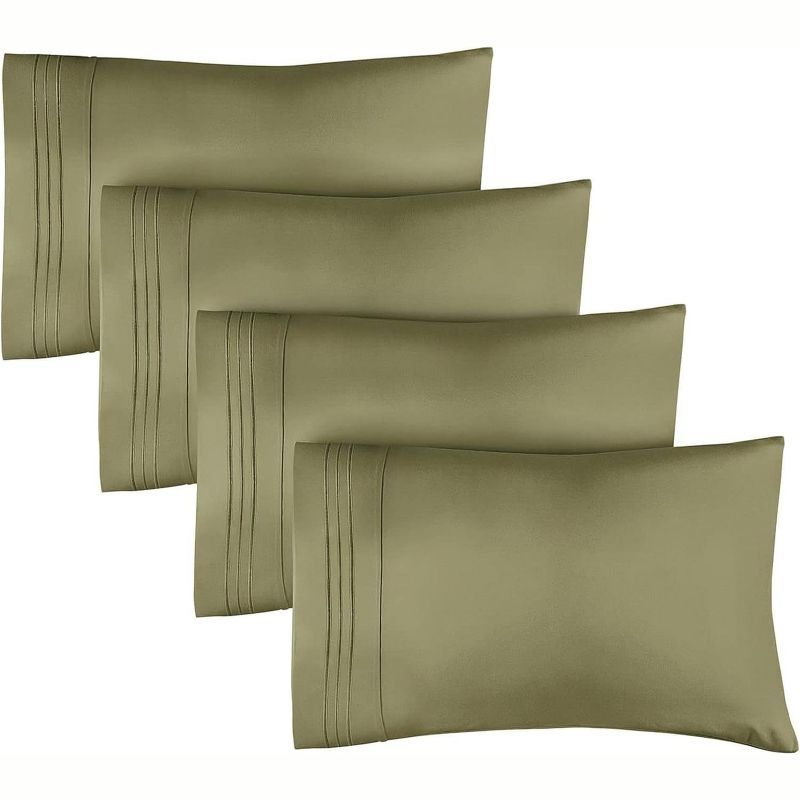 Sage Green Hypoallergenic Embroidered Queen Pillowcase Set