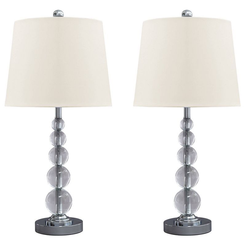 Set of 2 Clear Crystal Table Lamps with Silver Base