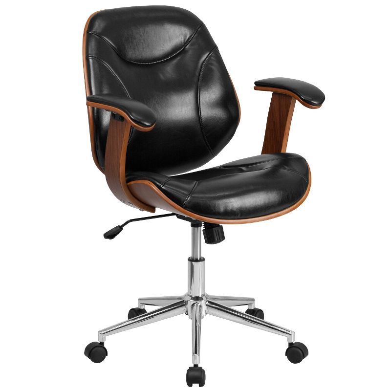 Executive Swivel Black Faux Leather & Wood Office Chair