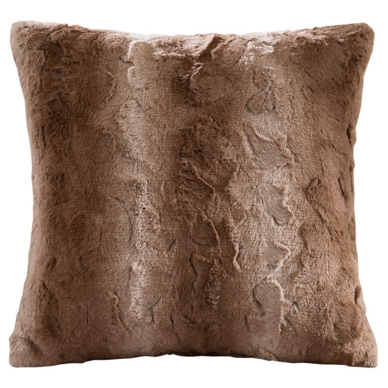 20" Tan Faux Fur Square Throw Pillow