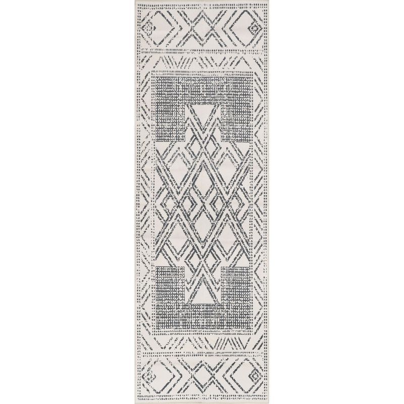 Mia Light Gray Synthetic Medallion Washable Area Rug