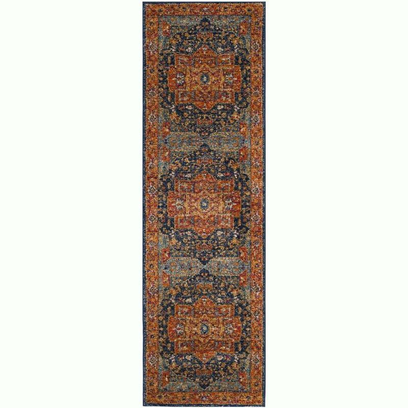 Blue and Orange Synthetic Reversible Runner Rug