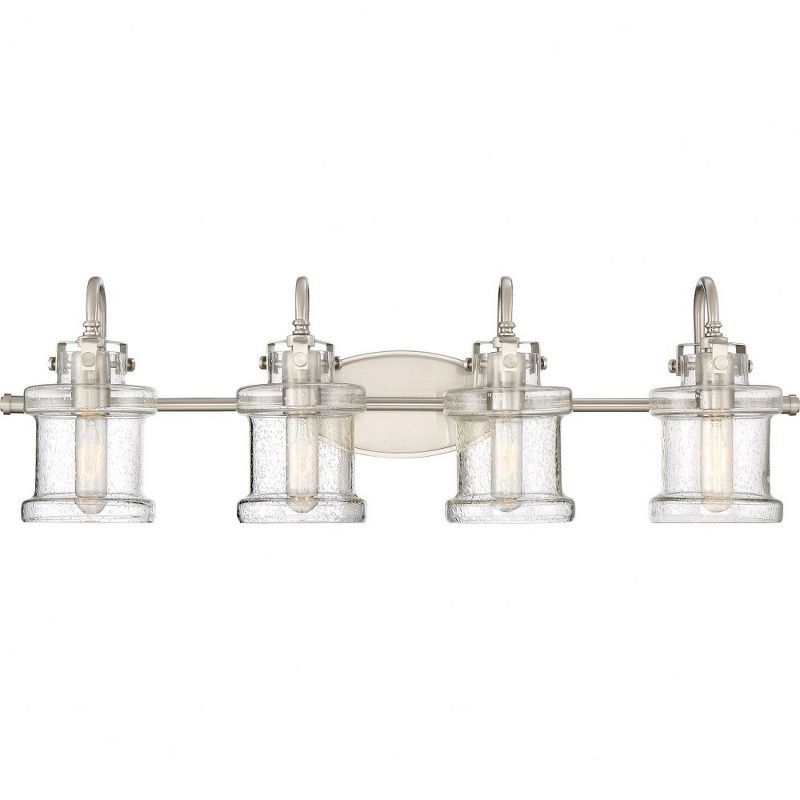 Danbury Brushed Nickel 4-Light Vanity with Seedy Glass Shades