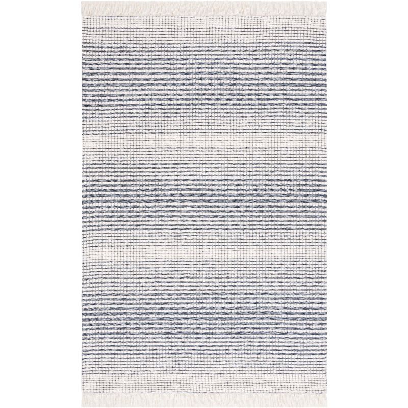 Ivory Navy 3' x 5' Handmade Wool Flat Woven Rug