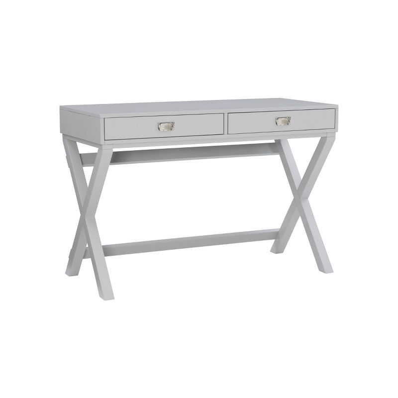 Gray Campaign Style Wood Writing Desk with Drawers