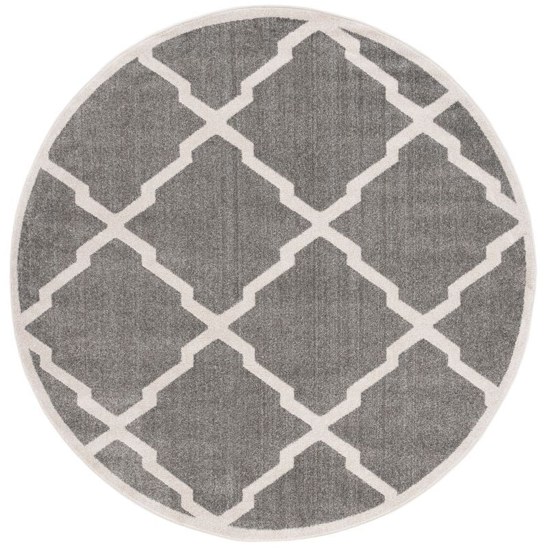 Hand-Knotted Dual-Tone Geometric Round Rug 7' - Dark Grey/Beige