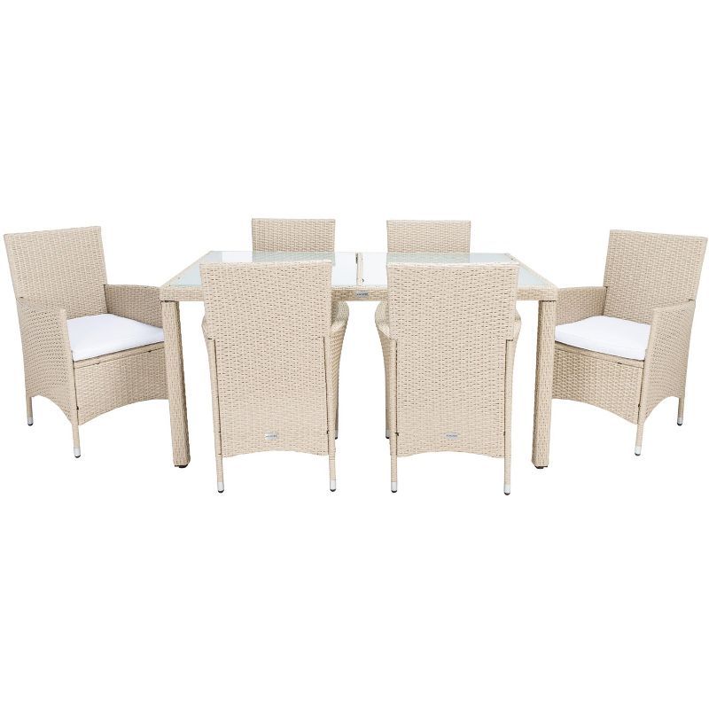 Jolin Beige and White Wicker 6-Person Outdoor Dining Set
