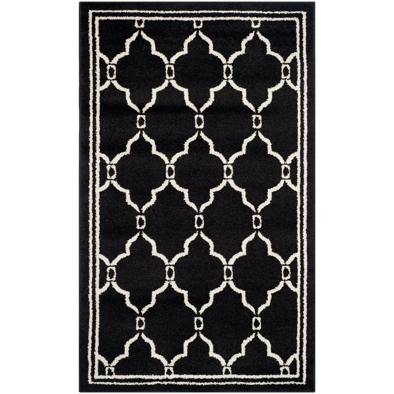 Anthracite and Ivory Geometric 4' x 6' Stain-Resistant Area Rug